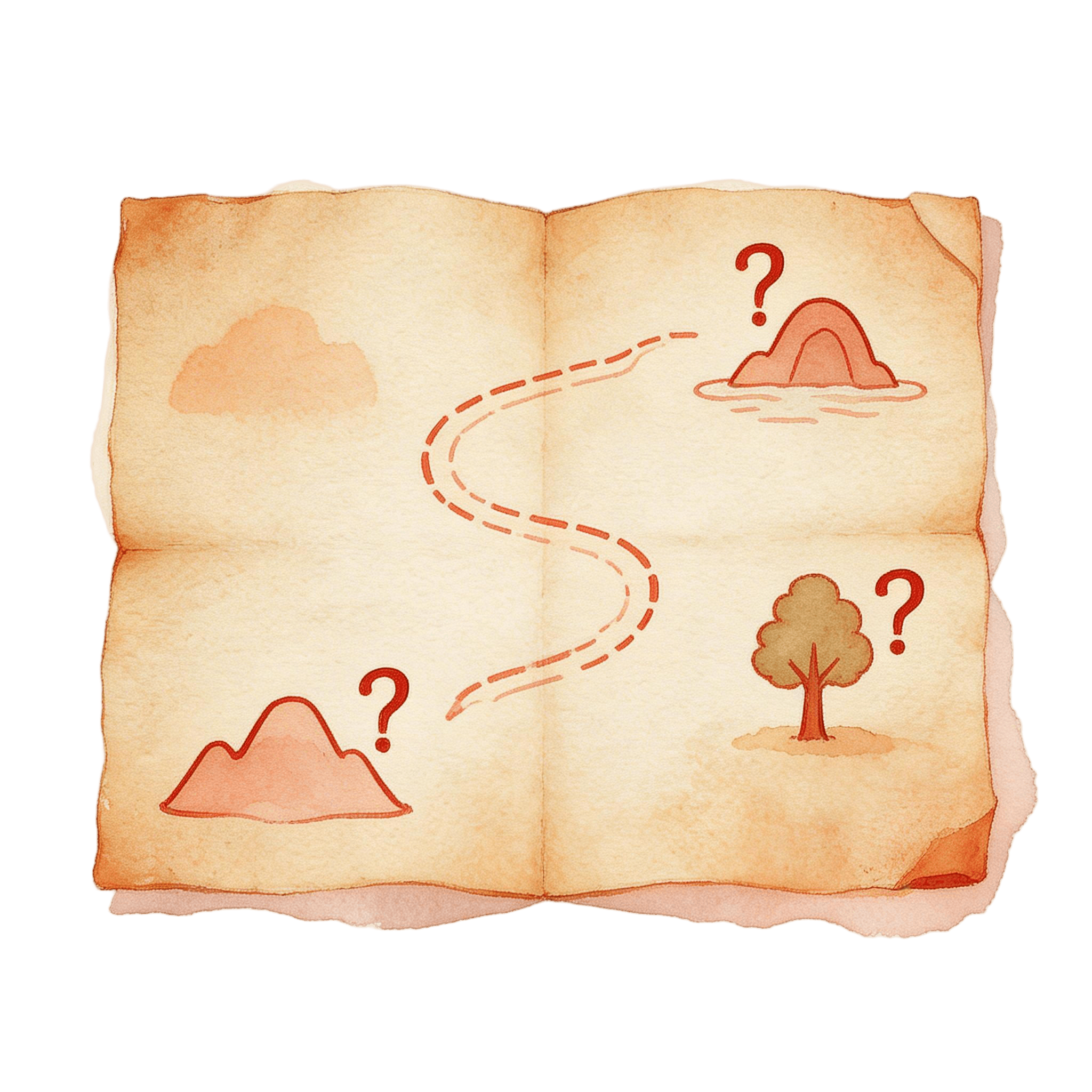 Watercolor treasure map with question marks symbolizing the journey of caring for a neurodivergent child